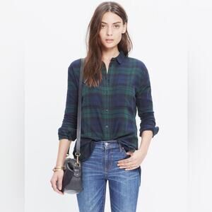 Madewell Oversized Boyshirt Dark Plaid Flannel Button Down Shirt